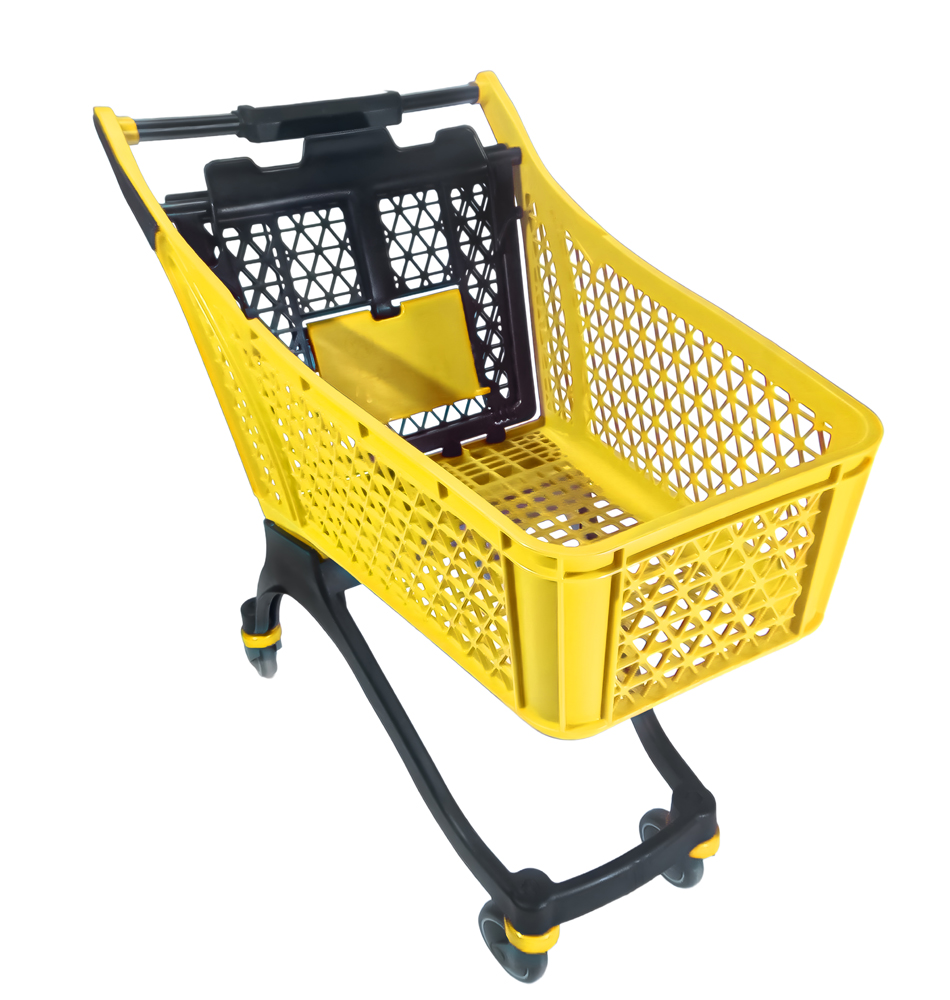 130-liter-plastic-shopping-cart-with-baby-seat-yellow