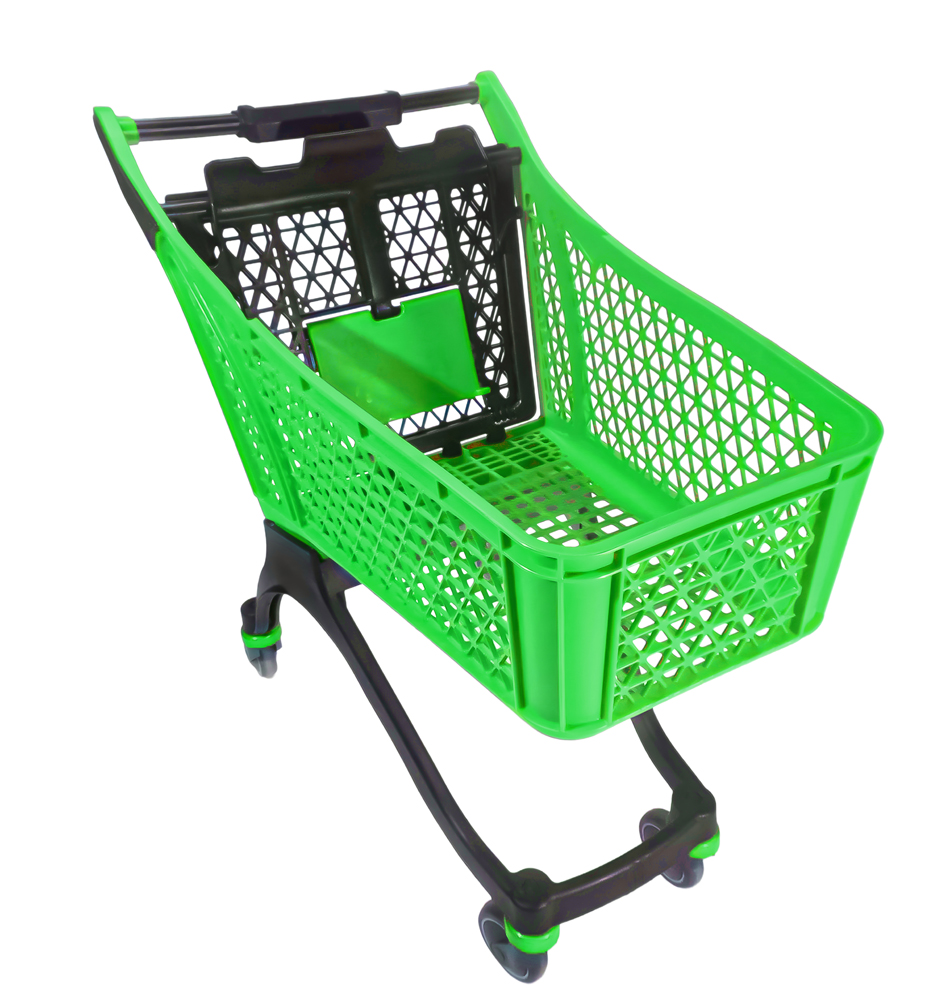 130-liter-plastic-shopping-cart-with-baby-seat-green