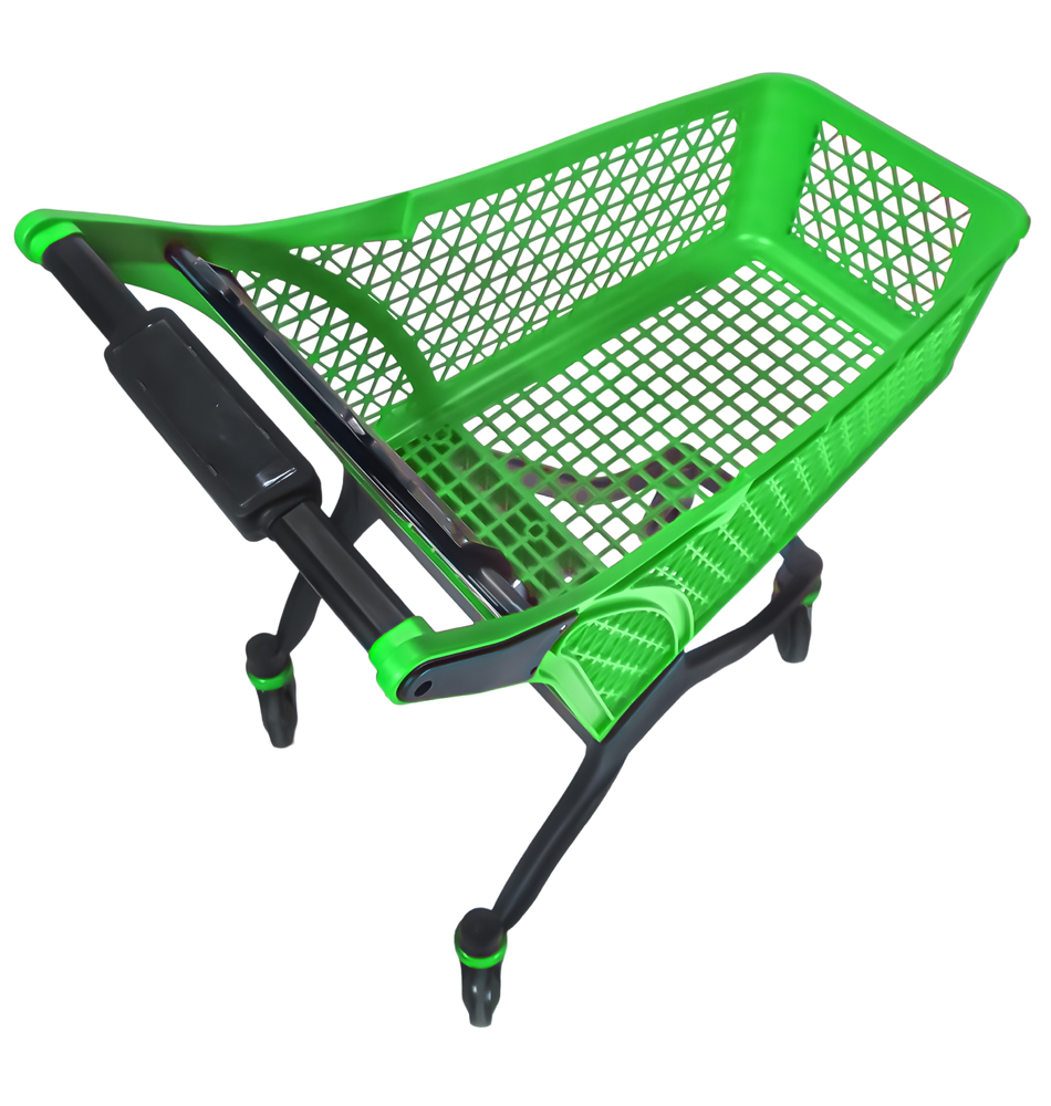 130-liter plastic shopping cart with baby seat - green