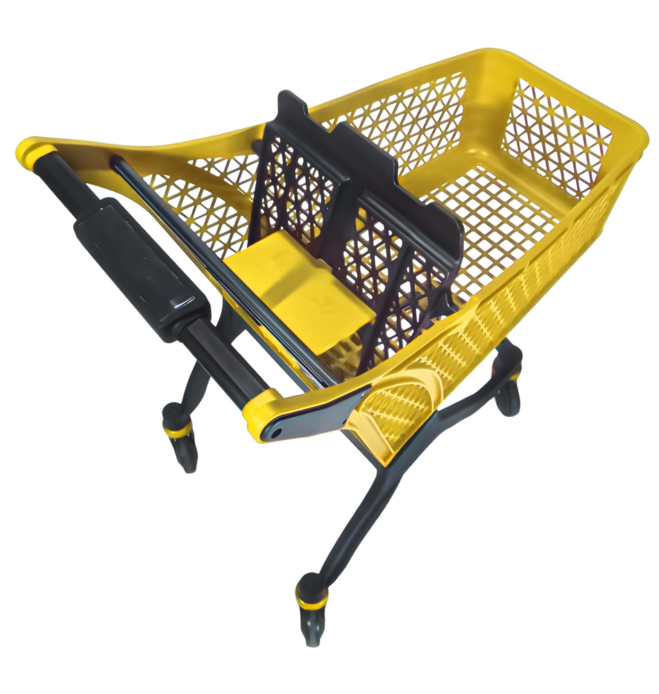130-liter-plastic-shopping-cart-with-baby-seat-yellow