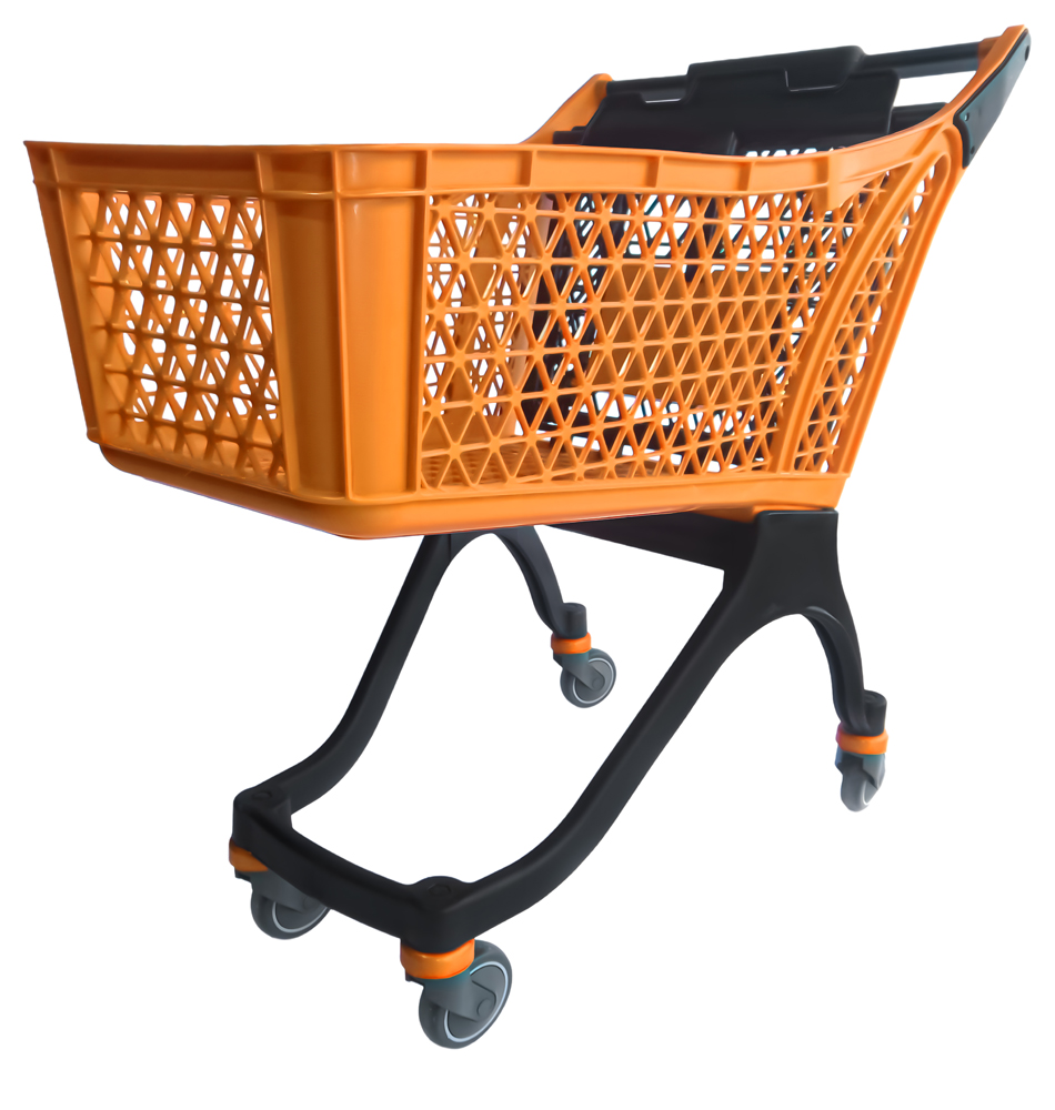130-liter-plastic-shopping-cart-with-baby-seat-orange