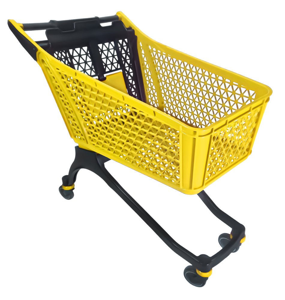 150-liter-plastic-shopping-cart-with-baby-seat-yellow