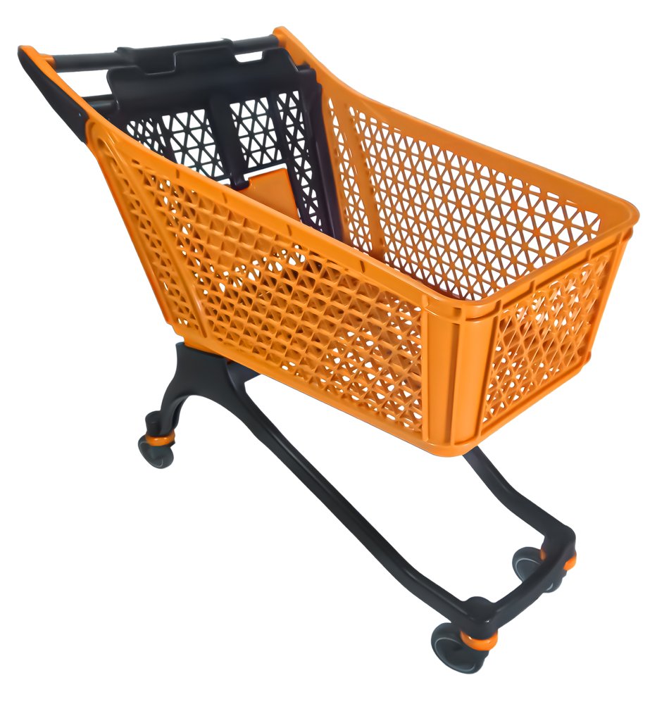 150-liter-plastic-shopping-cart-with-baby-seat-orange